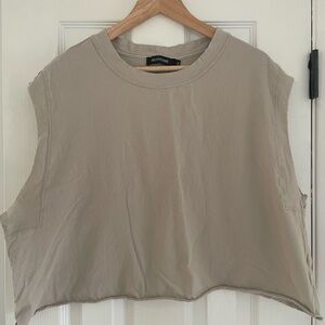 Hugoome Beige Cutoff Tee 100% Cotton Women’s Size XL